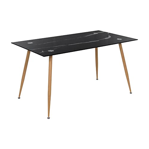 MOG CASA Mesa de Comedor Fija Rectangular Beale | 140 x 80 x 75 cm | Ideal para Cocina o Salón | Materiales Resistentes | Tablero con Efecto Mármol Negro | Patas de Metal en Imitación Madera