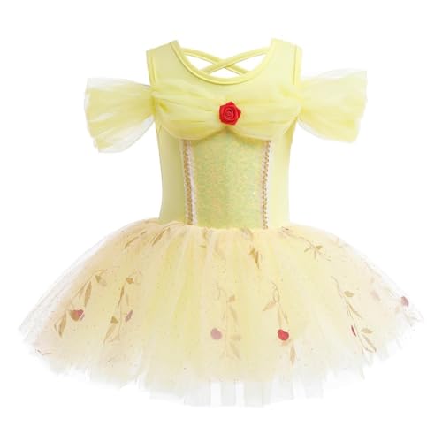 Lito Angels Body Tutu Danza Costume Principessa Belle Ballerina Giallo Vestito da Ballo Morbido per Bambina Taglia 6-7 anni 122