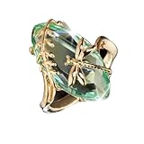 925 Sterling Silver Ring for Women Dragonfly Olive Green Ring Olive Cubic Zirconia Crystal Dragonfly Ring,14K Yellow Gold Dainty Eye Shape Green Gemstone Cocktail Party Statement Ring for Women (7)