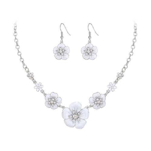 Crysdue Flower Collar Necklace Earrings Set, Floral Statement Summer Beach Chokers Necklaces Jewelry for Women