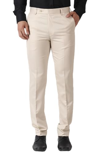 Image of MALENO Men's Slub Effect Solid Trouser | Classic Slim Fit Formal Trousers for Men | Slim Fit Trousers for Men