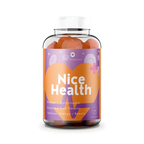Nice Gummies Nice Health Women’s Daily Multivitamin with Vitamin A, C, B12, Biotin, and Folate, Immune Support Supplement with Assorted Fruit Flavor, Vegan and Non-GMO, 60 Chewable Gummies