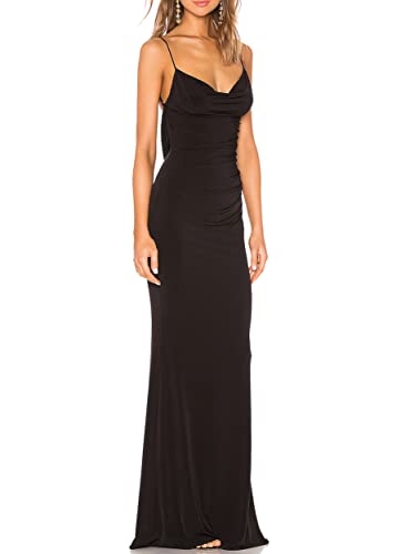 Aigeman Women Spaghetti Straps Mermaid Evening Gown Wedding Guest Dress Drape Neck Lace Backless Formal Maxi Dress 214