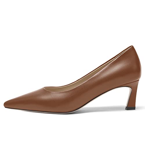 FOGEENA Womens Formal Office Comfortable Matte Leather Slip On Pointed Toe Kitten Low Heel Pumps Dressy Shoes 2 Inch4
