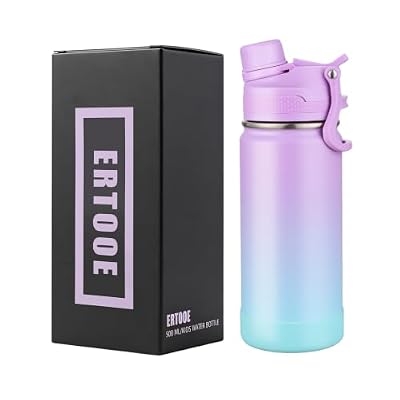 ERTOOE Kids Water Bottle for School Boys Girls,16 oz Water Bottle with 2-in-1 Lid 304 Stainless Steel Insulated Bottle