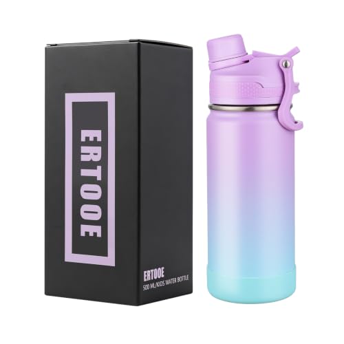 ERTOOE Kids Water Bottle for School Boys Girls，16 oz Water Bottle with 2-in-1 Lid 304 Stainless Steel Insulated Bottle