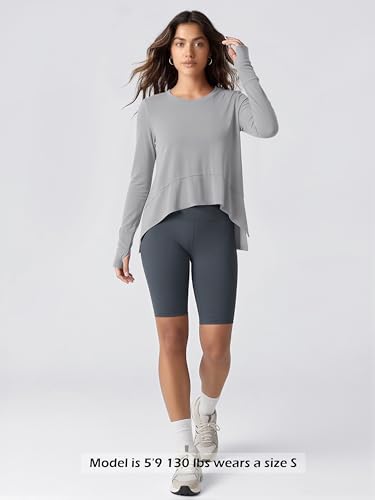 Image of ODODOS Soft Modal Long Sleeve Crop Top for Women with Thumb Hole Athletic Gym Workout Cropped Yoga Shirts