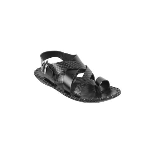 Image of Metro Men's Cross Strap Textured Leather Cushioned Casual Sandals