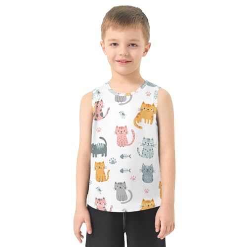 J JOYSAY Cat Paw Fishbone Boys Tank Top Sleeveless Muscle Shirts Quick Dry Sport Workout Active Kids T-Shirts 3-15T2