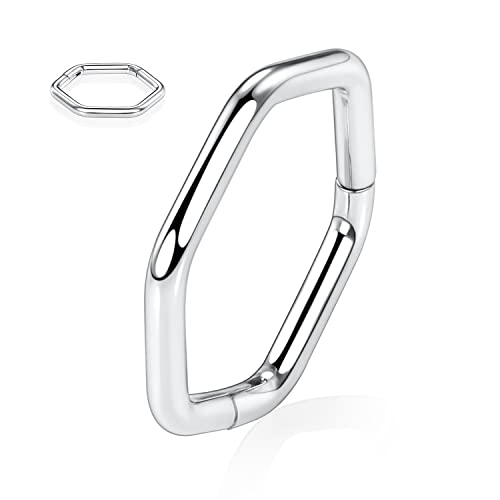 16G Septum Schmuck Silber Conch Piercing Schmuck Nasenring Creolen Daith Ohrringe Chirurgenstahl Higned Segment Seamless Clicker Ring Helix Knorpel Rook Lobe Piercing Schmuck 8mm Sechskantform Cover