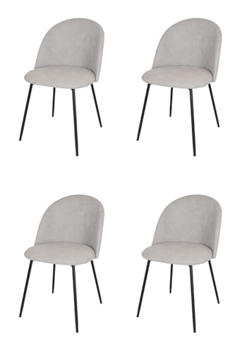 KEKOHOME Set 4 sedie sala da pranzo LUNA gambe in acciaio nero opaco, tessuto grigio chiaro