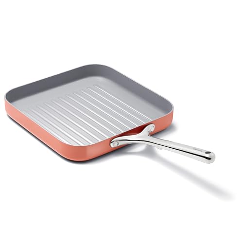 Caraway Square Grill Pan - 11” Grill Pan - Non-Stick Ceramic Coated - Non Toxic, PTFE & PFOA Free - Oven Safe & Compatible with All Stovetops - Perracotta