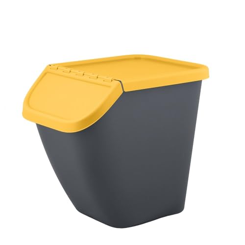 Sorting Waste Bin Recycling 23L Trash Segregation Stackable Lidded 5 colour Paper Plastic Glass (1, Yellow)