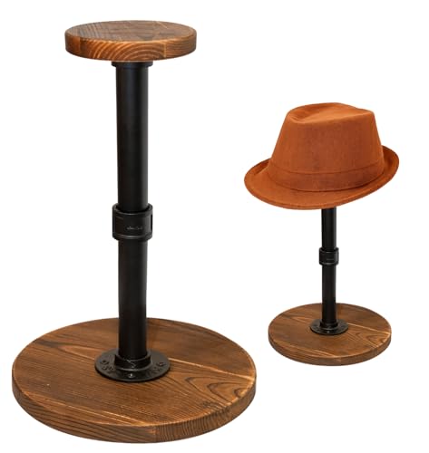exquis Adjustable Helmet & Hat Display Stand Rustic Wood Base with Matte Black Metal Rod Height Adjustable 1217.5 Set of 1