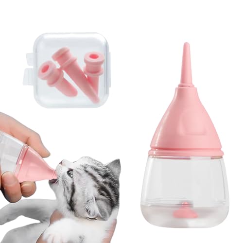 ペット 哺乳瓶 乳首 子猫 子犬 哺乳瓶 介護 ミルク ボトル ペット 給水ボトル 流動食 薬 餌やり 水やり ウサギ 小動物 給水器 目盛り付き (ピンク 40ML)