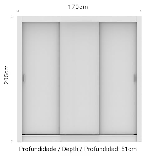 Image of Madesa 3 Sliding Doors Wardrobe Ample Storage Wooden Almirah 170 Cm with Shelves and Hanging Units for Bedroom - White