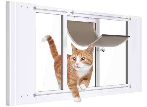 Cat Door for Window,Adjustable to Fits 27.5"-33" Width Sliding Windows,Aluminum Frame Window Cat Door Insert,Magnetic Close Cat Window Door,Quick Install Window Pet Door for Cats & Small Dogs