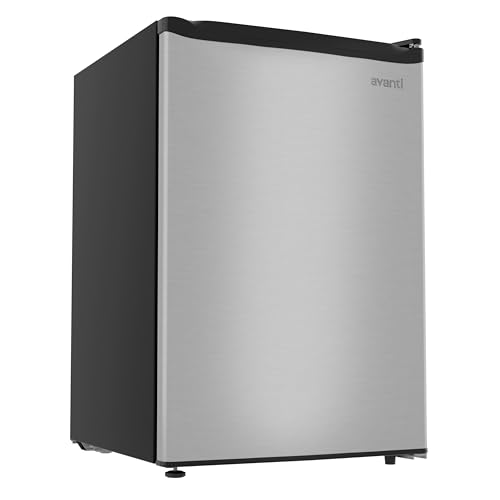 Image of Avanti Mini Fridge 2.6 Cu. Ft. Compact Refrigerator for Dorm, Office & Bedroom, Chiller Compartment, Glass Shelf, Reversible Door with Automatic Defrost, ENERGY STAR, Stainless Steel