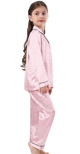 Schbbbta Girls & Women Pajamas Set, 2 Piece Satin Silky Pjs Button-Down Kids Sleepwear, 3 Years - XX-Large4