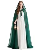 L'VOW Green Chiffon Hooded Cloak - Forest Elf Tulle Cape for Wedding Halloween Fairy Cosplay