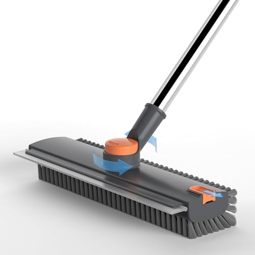 Image of 3 in 1 Bathroom Cleaning Brush with Wiper - Heavy Duty 52 inch Long Handle 360 Rotate Floor Scrubber Brush, Tiles Cleaning, Floor Scrub for Kitchen and Bathroom Wall