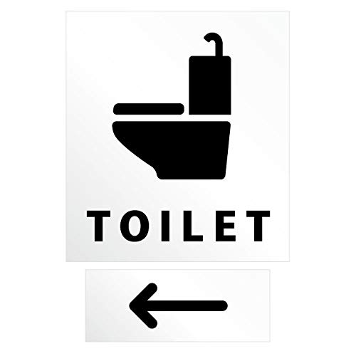 トイレ 案内 シール ステッカー (矢印付き/TOILET/おしゃれ/シンプル) カッティングステッカー (防水/耐水/屋外 耐候3?4年) 光沢タイプ (黒 / 66mm)