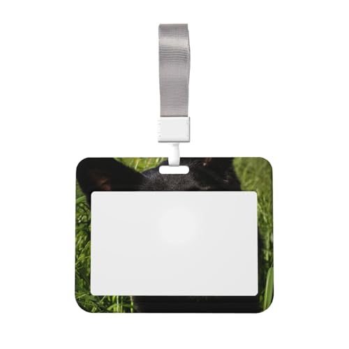 カードケース パスケース 社員証idカードホルダー 学生証 黒のジャーマンシェパード犬 横型 かわいい ネームホルダー ネックストラップ 社員証 ケース クリップスト リール付き