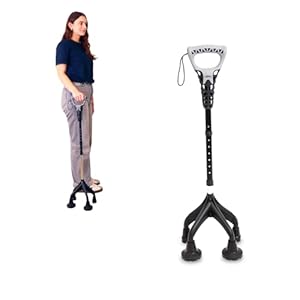 KMINA – Ergonomische quadripod-stok voor senioren, wandelstok met brede basis, stokken voor senioren en mensen met beperkte mobiliteit, meer veiligheid en stabiliteit – Made in Europe