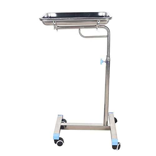 Stand-Stainless-Steel-Instrument-Salon-Tray-Tattoo-Rolling-Tray-Mobile-Mayo-Tray-Stand-Adjustable-Height-Medical-Doctor-Tattoo-Spa-Salon-Equipment-Personal-Care-Max-Load-30kg-Tray-Size-45x35cm
