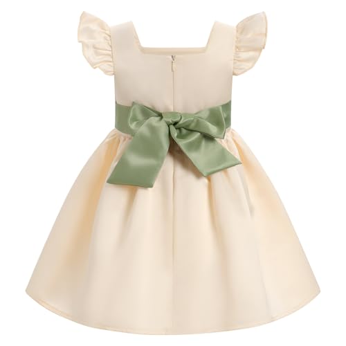 Baby Flower Girl Satin Formal Wedding Dress Contrast Color Bowknot Infant 1st Communion Dress Toddler Birthday Outfits