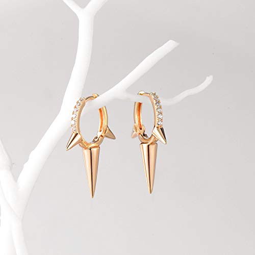 Mevecco Gold Spike Huggie Hoop Earrings 14K Gold Plated Dainty Ear Cute Small Dagger Spike Sleeper Dangle Drop Tiny Boho Beach Simple Delicate Spike Punk Mini Hoop Earrings For Women #TOP4