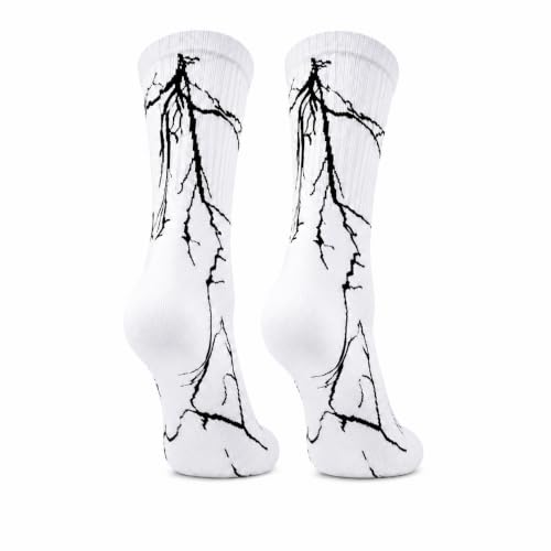 Auraa Loops Lightning Bolt Crew Socks White & Black - Image 3