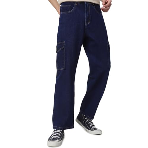 Image of Neostreak Men's Loose Baggy Fit Washed Cargo Jeans with 6 Pockets Non-Stretchable