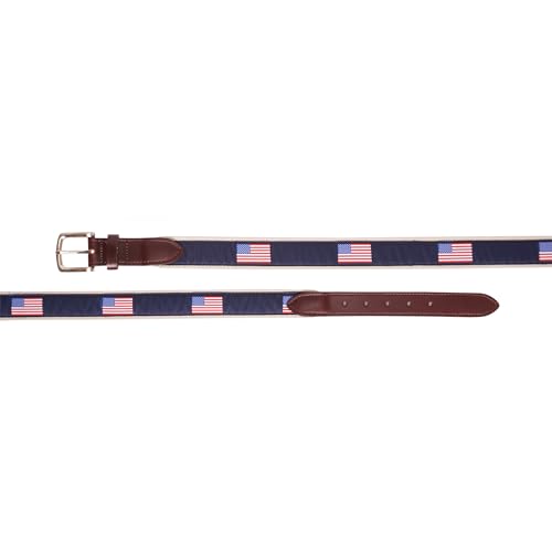 YRI Belts Men's Navy Classic American Flag Ribbon Belt (Made in USA)2
