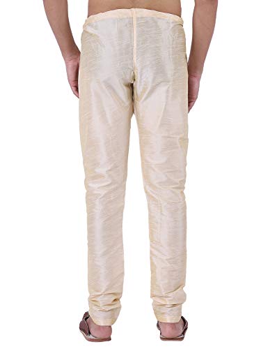 Image of HUZUR Men Pyjama,Churidar,Bottom wear,Silk Blend,Regular Fit,Wedding,Party,Festival,Family Funcation,White,Gold,Pajama