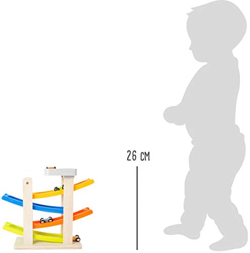 small foot 10602 Rennbahn mit Parkdeck, aus Holz, Vier Etagen, inkl. 4 Autos, ab 18 Monaten