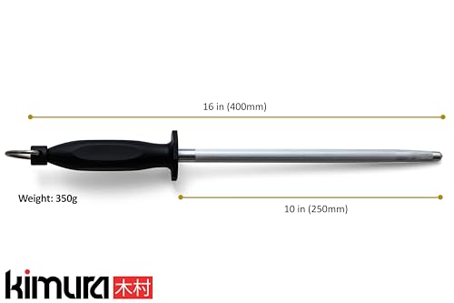 Kimura Professional Honing Steel, 10 inch Honing Rod, Carbon Steel Knife Sharpener, Magnetized Steel, Ergonomic & Balanced Polypropylene Handle, Ideal for All Chef Knives, Japanese Gift Box