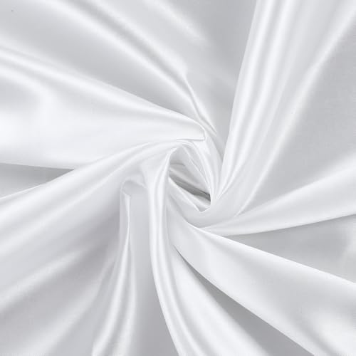 VDS White Satin Fabric, 5 Yards Continuous, 45” Wide, Wedding Party Decoration Charmeuse Silky Sateen Bridal Dress DIY Crafts Fashion Scarf Costumes Lining Sewing Backdrop Arch Cloth