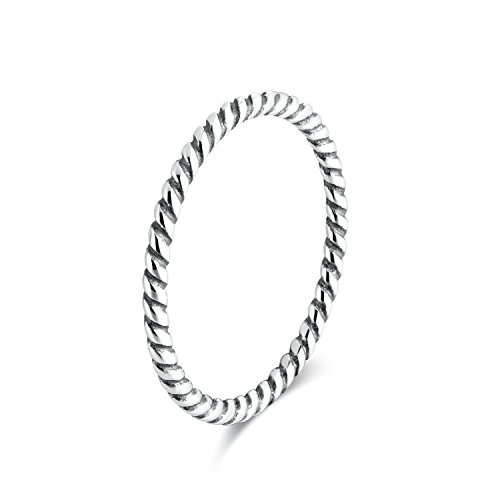 SILBERTALE 1.2mm 925 Sterling Silver Retro Rope Band Stackable Knuckle Rings Midi Thin Rings Pinky Rings Size 3.5