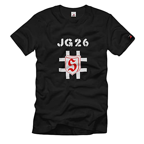 T-Shirt Luftwaffe JG 26 Copytec Noir en Large avec insigne militaire premium