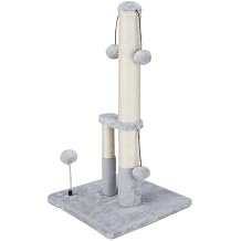 Dimaka Tall Cat Scratching Post, Double Lower Posts Extra Stable Cat Post Tree Scratcher with Sisal Rope and Teasing 4 Balls Total Large Base Grey