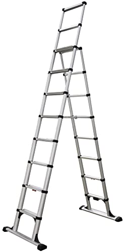 Telesteps 14ES Telescoping Ladder, Patented One-Touch Release, OSHA Compliant 10 ft, Wide Pro Step, Telescoping A-Frame Stepladder, 2 Safety Leaning rungs, Up to 14 ft Reach