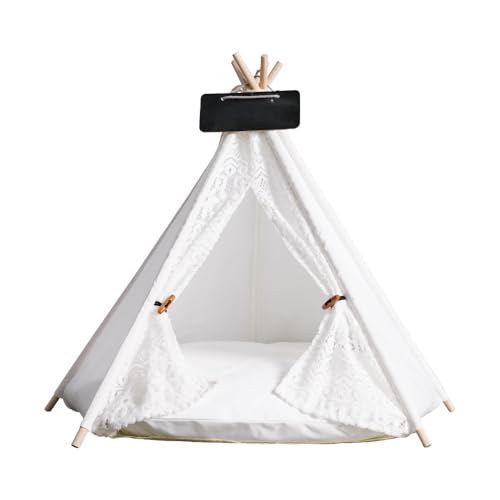 Rinoctペット用テントハウス 松木無垢材スティック 猫・小型犬向け テント型で安心感 UP コンパクト収納可能 インテリアに馴染む可愛らしいデザイン (50*50*60cm,Aタイプ)