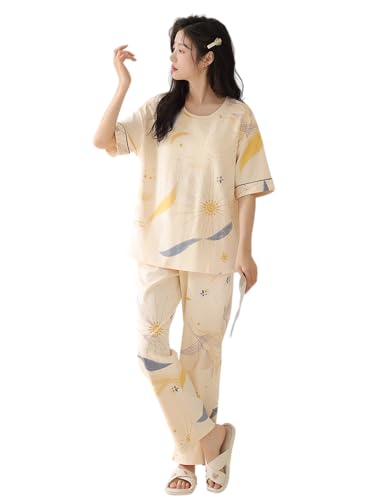 Image of Celary Women's Korean Night Suit Set | Round Neck Full Sleeve Top & Printed Ankle Length Pyjama | Skin-Friendly Fabric Soft Breathable Stretchable Loungewear | M to 2XL