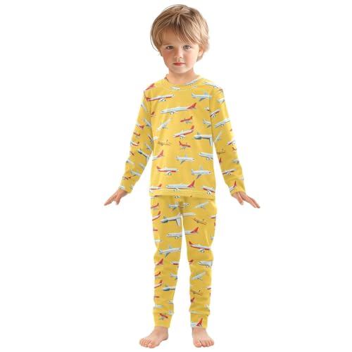ALAZA Airplane Yellow Pajamas Long Sleeve Sleepwear 2-Piece Pajama Set3
