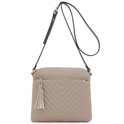 Image of FashionPuzzle Chevron Quilted Medium Crossbody Bag with Tassel Accent