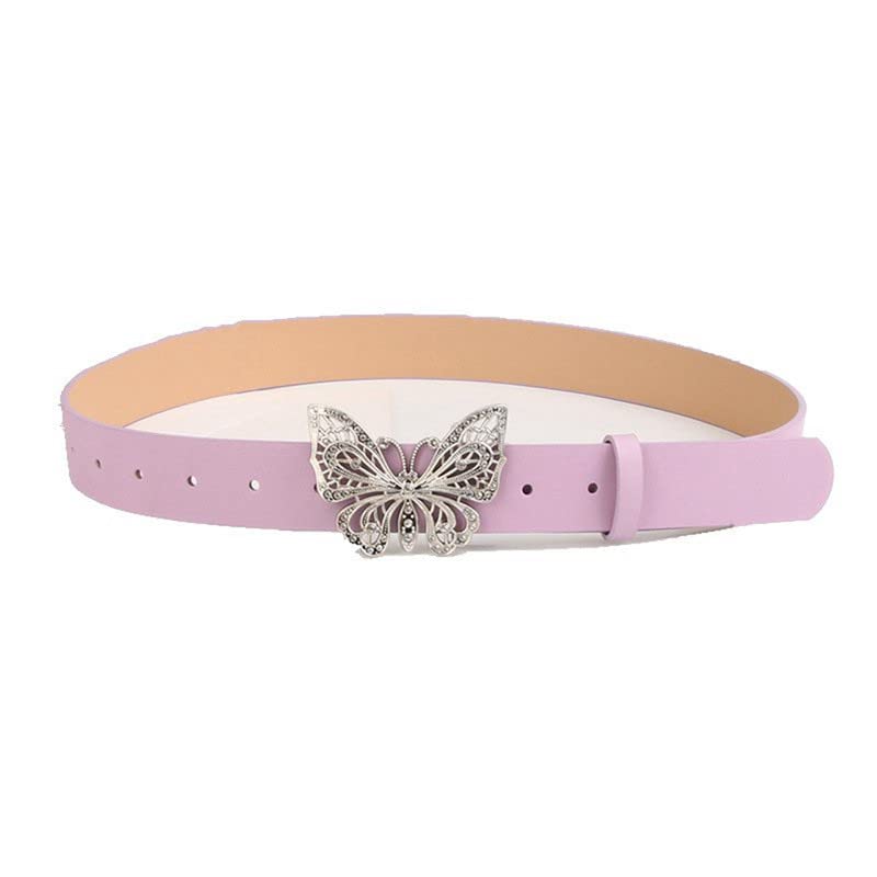 ROWAGY Butterfly - Cinturón de piel sintética para mujer, para vestir, pantalones de trabajo, jeans, falda, cinturón ajustable, Púrpura, Talla única