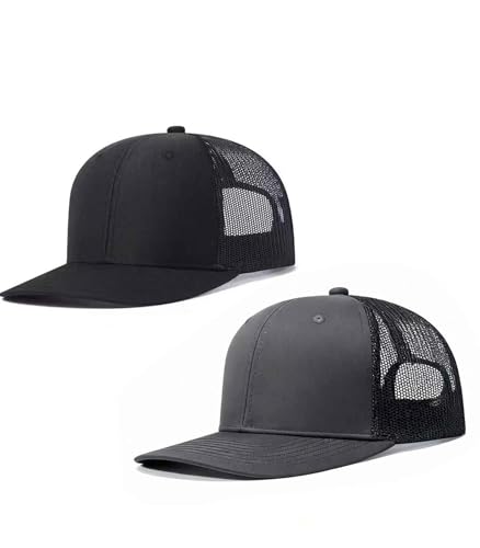 Image of 2-Pack Breathable Mesh Snapback Trucker Hats, Adjustable Baseball Caps for Men Women, Cotton-Poly Twill Outdoor