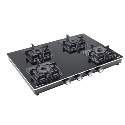 Image of KAFF Cooktop 4 Burners 69 CM, Black Coated Brass Burners With Auto Electric Ignition, Slim Line Design, Decorative SS Moulded Strip on All Sides for Edge Protection Black | CTQ694BAI