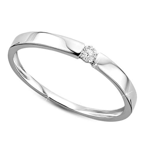 Orovi anillo de señora solitario 0.05 Ct diamantes en oro blanco de 9k ley 375